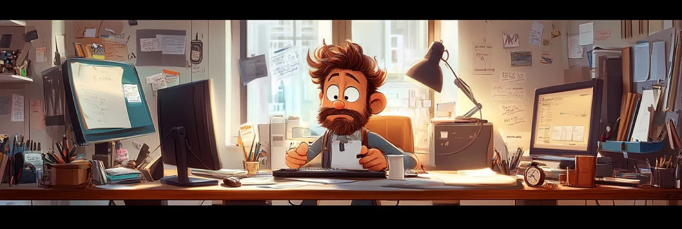 Cartoon of a worried engineer at a cluttered desk staring at monitors, standing in for a runaway cloud bill