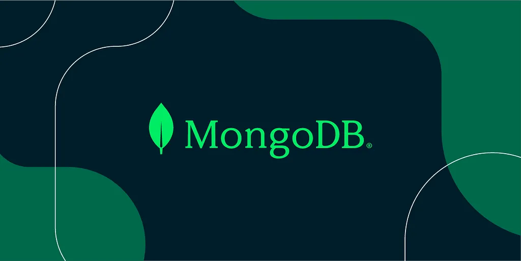 MongoDB leaf logo and wordmark on a dark green branded background