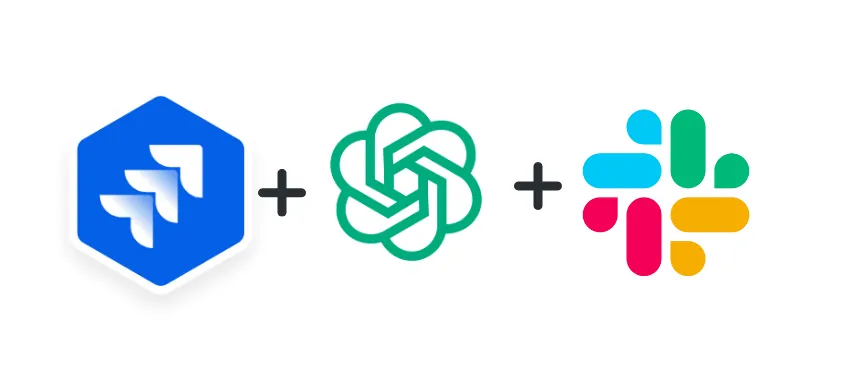 Jira logo plus OpenAI logo plus Slack logo, the three services the status email script wires together