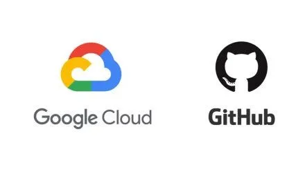 Google Cloud logo next to the GitHub logo, the two services combined in this Gitflow setup