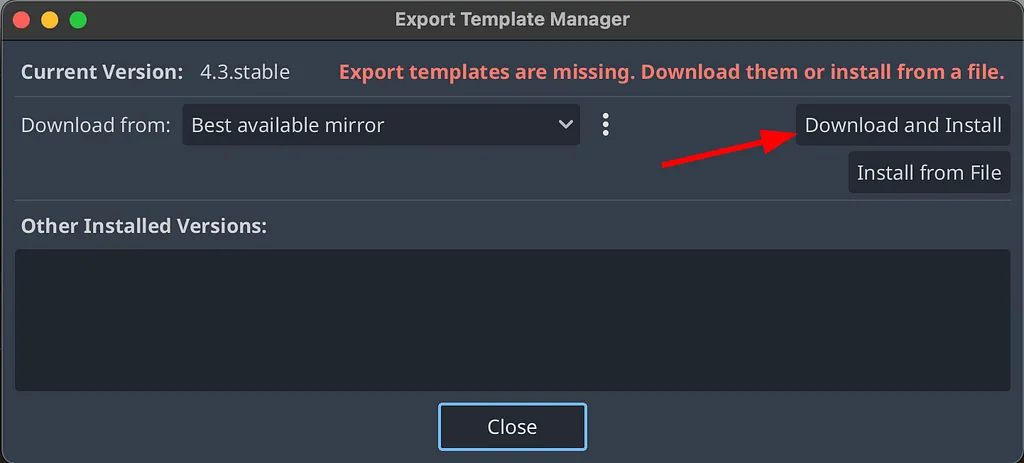 Manage Export Templates pop-up allow