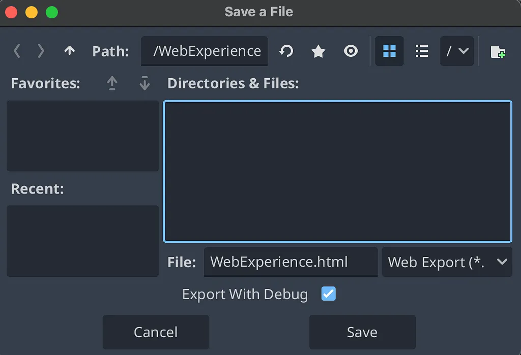 Exporting HTML debug executable.