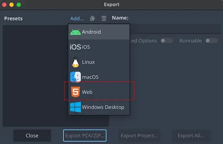 Export the Web executable