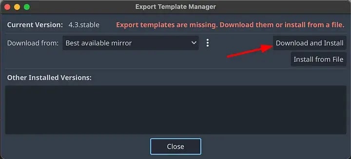 Manage Export Templates pop-up allow