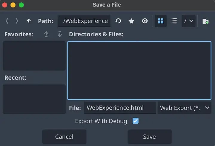 Exporting HTML debug executable