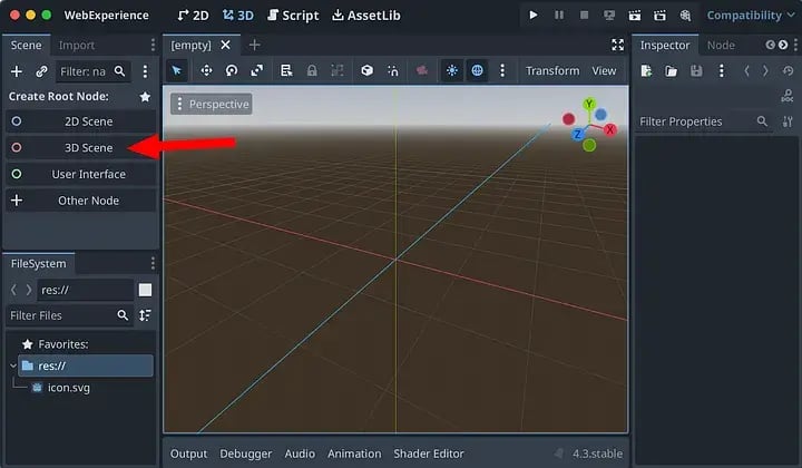 Godot Client running an empty scene