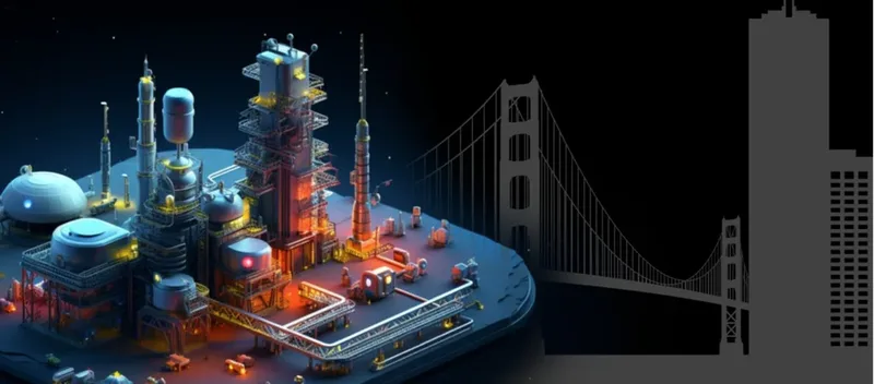 Cover art for the Platform Engineering, SF Bay Area meetup: a stylized engineering platform lit up at night, against the SF Bay Area skyline